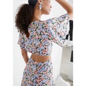 & OTHER STORIES Midi Dress Womens 10 Jacquard Flutter Sleeve Open Waist Floral